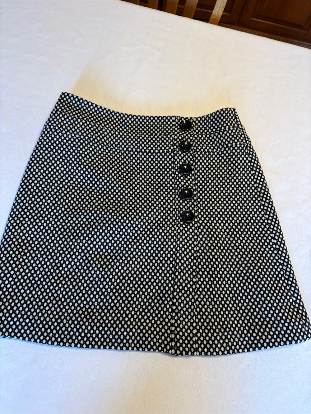 Talbots Petites Size 8 100% Wool A-Line Skirt Black Cream Button Front